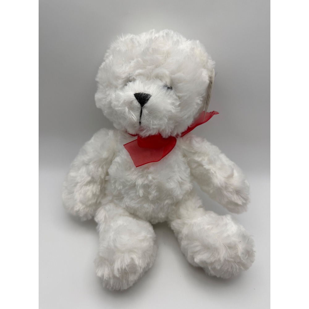 Plush In A Rush White Teddy Bear Red Ribbon Soft Stuffed Animal Toy